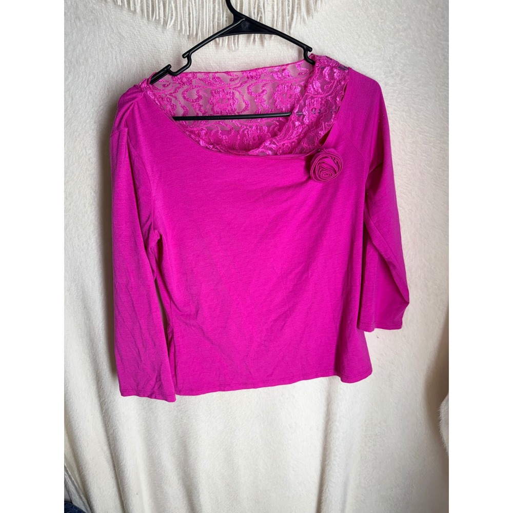 No Boundaries Magenta Blast Lace Rosette Long Sleeve Top Juniors Large 11/13